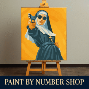 Armed Nun Pop Art Paint by Numbers Kit – Bold Creative Canvas Painting DIY Hobby Unique Artistic Gift for Adults
