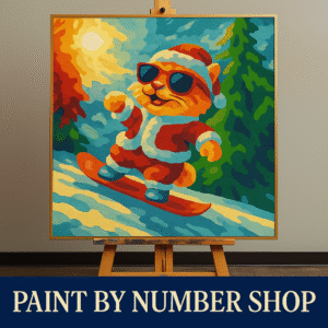 Paint By Number Snowboard Cat – Funny Christmas Paint By Numbers Kit For Adults Beginners, Cute Winter Cat Art Gift