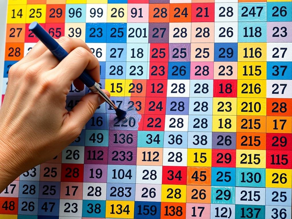 A person painting all sections of one color before moving to the next