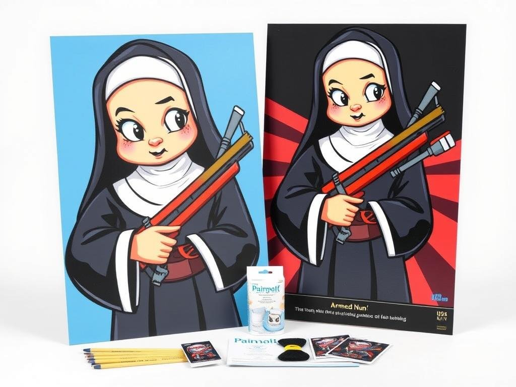 Armed Nun Pop Art Kit showing stylized nun character with weapons