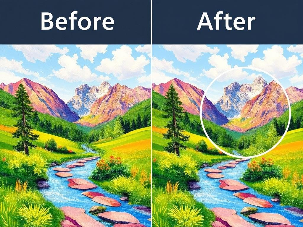 Before and after showing the difference between hard edges and blended transitions in paint by numbers