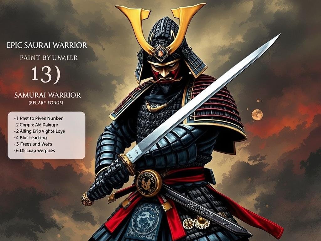 Epic Samurai Warrior Paint by Numbers Kit showing dramatic warrior pose