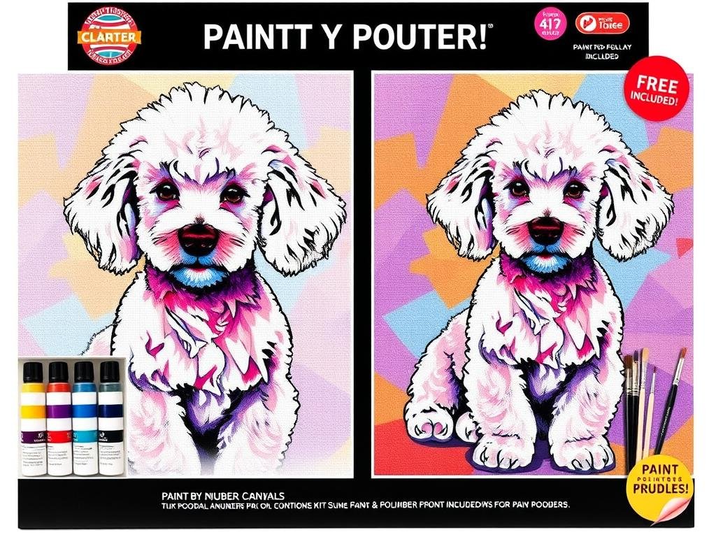 Poodle Paint by Numbers Kit showing a cute poodle dog