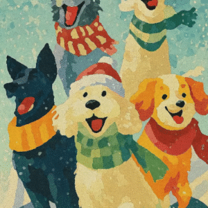 Holiday Dogs Paint by Numbers Kit – Christmas Winter Scene | DIY Dog Painting Set for Adults & Kids | Festive Pet Art Gift | Snow Dog
