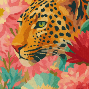 Floral Jungle Leopard Paint by Numbers Kit for Adults Wild Animal Art with Pink Flowers Exotic Nature Wall Decor