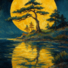 Full Moon Tree Paint by Numbers Kit – Tranquil Night Landscape DIY Wall Art