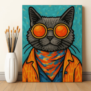 Cool Cat Paint by Numbers Kit – Funky Hipster Cat Wall Art | DIY Animal Painting for Adults & Teens | Funny Cat Gift | Pop Art Decor