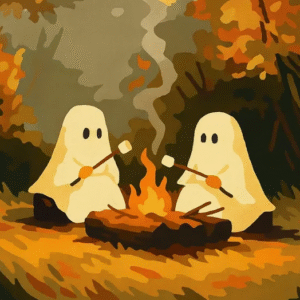 Cute Ghosts Paint by Numbers Kit, Halloween Campfire Scene DIY Canvas Art, Cozy Autumn Forest Night Painting for Spooky Decor