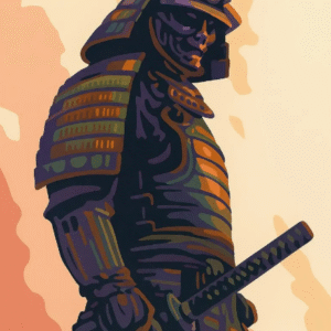 Epic Samurai Warrior Paint By Numbers Kit for Adults - Dark Armor Silhouette with Sword DIY Japanese Warrior Canvas Painting
