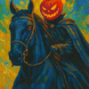Headless Horseman Paint by Numbers Kit, Halloween Pumpkin Rider on Horse DIY Canvas Art, Spooky Gothic Wall Decor for October Nights