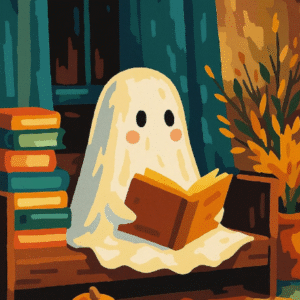 Cozy Ghost Reading Paint by Numbers Kit for Adults Halloween Cute Spooky DIY Art Whimsical Autumn Wall Decor