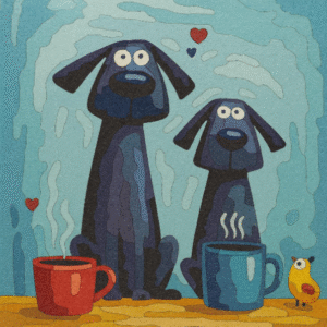 Paint By Number Cozy Coffee Dogs – Cute Dog Lovers DIY Painting Kit For Adults Beginners