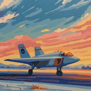 Jet Fighter Paint by Numbers Kit for Adults & Kids – Sunset Runway Military Plane DIY Art Set with Canvas Acrylic Paints Aviation Gift Idea