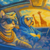 Whimsical Cat & Dog Road Trip Paint by Number Kit - Cool Animals in Car Watching Giraffes - Adult DIY Canvas Art - Beginner Friendly 16x20"