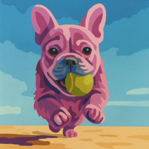 French Bulldog Paint by Numbers Kit for Adults & Kids – Pink Puppy with Ball DIY Canvas Art Set with Acrylic Paints – Fun Colorful Dog Decor