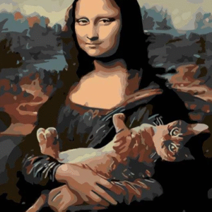 Paint By Number “Mona Lisa With Cat” – Funny Paint By Numbers For Adults Beginners | Classic Art Parody DIY Kit Gift