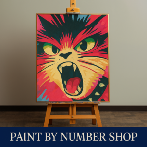 Fierce Cat Paint by Numbers Kit – Vibrant Pop Art Angry Cat | DIY Animal Canvas