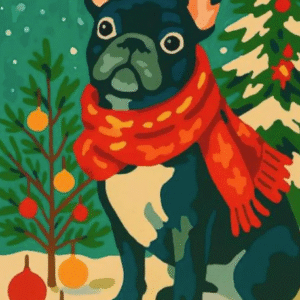 Paint By Number “Festive French Bulldog” – Christmas Dog Paint By Numbers Kit For Adults Beginners | Holiday DIY Art Gift