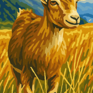 Paint By Number Mountain Goat Golden Meadow Art Kit – Wildlife Painting For Adults Beginners Rustic Home Decor