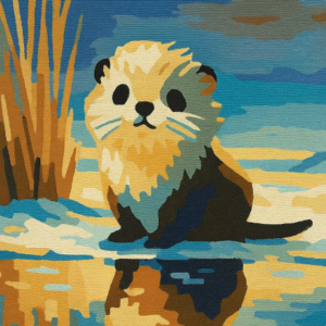 Cute Otter Paint By Numbers Kit | Adorable Water Animal DIY Canvas Painting Kit For Adults And Kids Wholesome Nature Home Decor