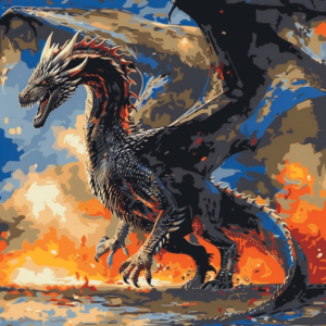 Paint By Number “Fire Dragon Rising” – Epic Fantasy DIY Painting Kit For Adults Beginners