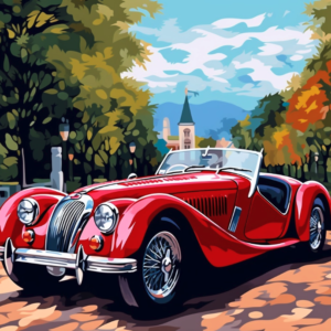 Paint by Number Red Cars Kit – Retro Convertible DIY Painting for Adults | Vintage Auto Wall Art | Gift for Car Enthusiasts