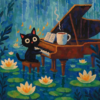 Black Cat Playing Piano Paint by Numbers Kit for Adults Kids – Cute Animal DIY Canvas Painting Gift for Music Cat Lovers