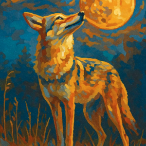 Coyote Howling At The Moon Paint By Numbers Kit | Wild Nature Night Scene Canvas DIY Painting Set For Animal Lovers And Rustic Decor