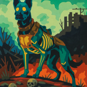Apocalyptic Skeleton Dog Paint by Number Kit – Glow-in-the-Dark Style DIY Art – Futuristic Canine Painting for Sci-Fi & Fantasy Fans