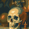 Gothic Skull and Bat Paint by Numbers Kit for Adults Spooky Dark Academia Aesthetic Halloween Horror Art Canvas Painting