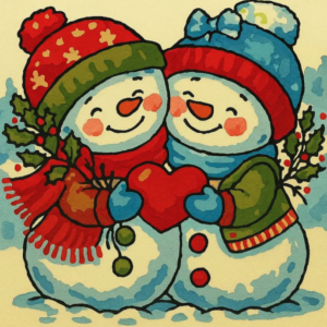 Snowmen Couple Paint by Numbers Kit – Cute Christmas Holiday DIY Painting
