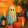Cute Halloween Ghost Paint by Numbers Kit for Adults & Kids – Pumpkin and Candle Fall DIY Canvas Art Set with Acrylic Paints