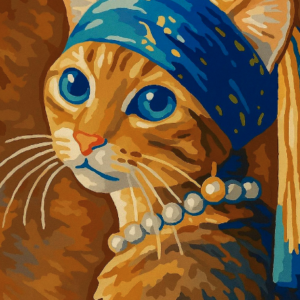 Paint by Numbers Kit Cat With Pearl Earring Modern Art Animal Painting DIY Kit for Adults Wall Decor Gift for Cat Lovers
